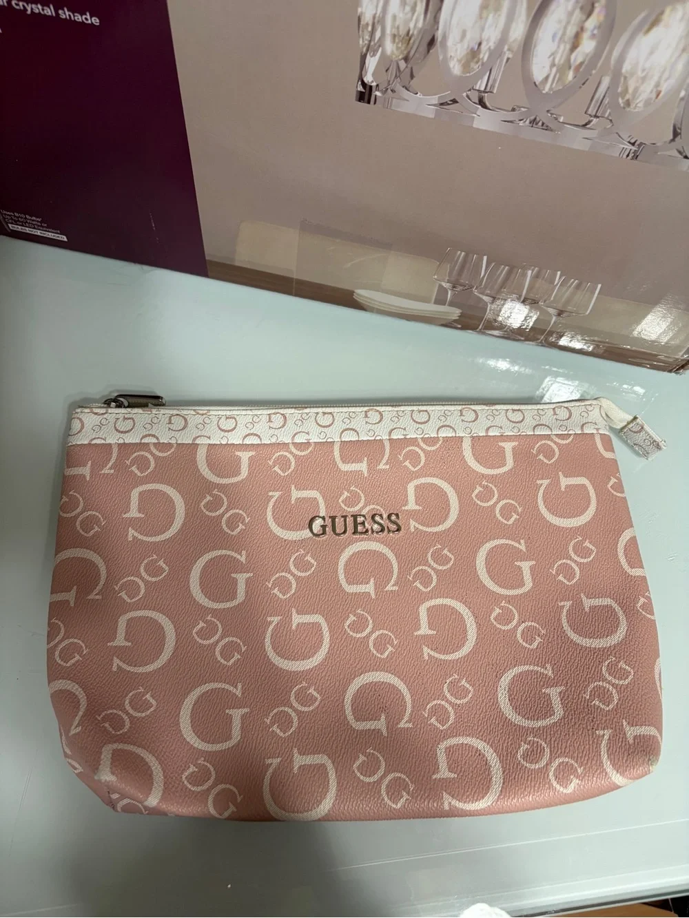 Guess Blush Pink Logo Zip Pouch